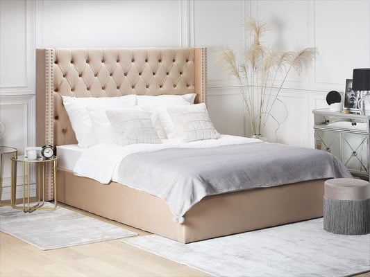 Bett mit Stauraum Samtstoff LUBBON 160 x 200 cm Beige