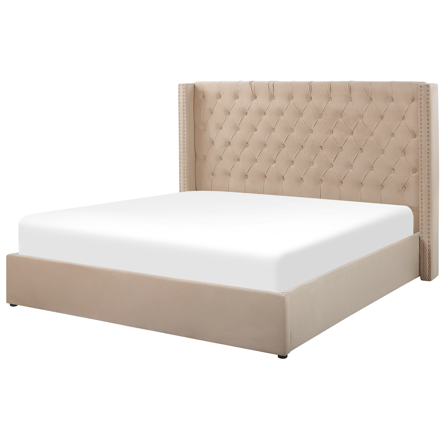 Bett mit Stauraum Samtstoff LUBBON 160 x 200 cm Beige