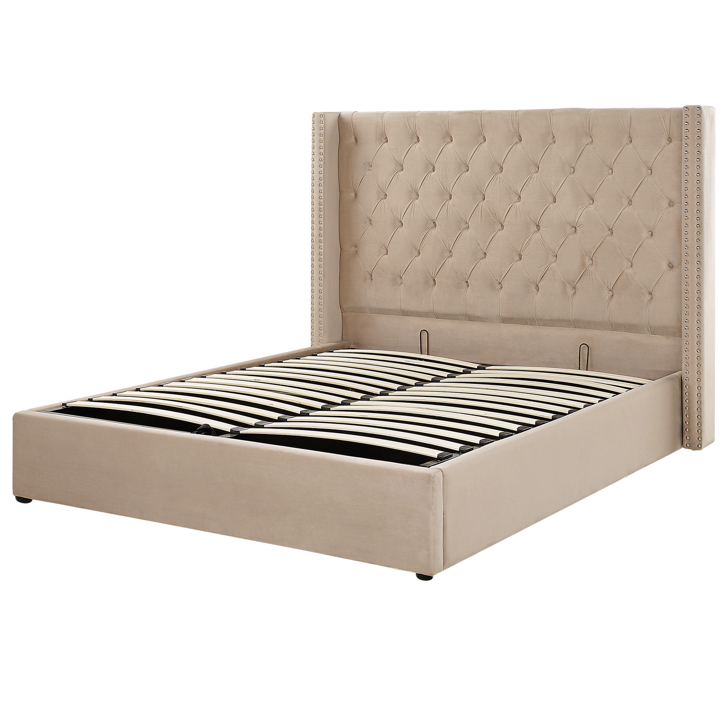Bett mit Stauraum Samtstoff LUBBON 160 x 200 cm Beige