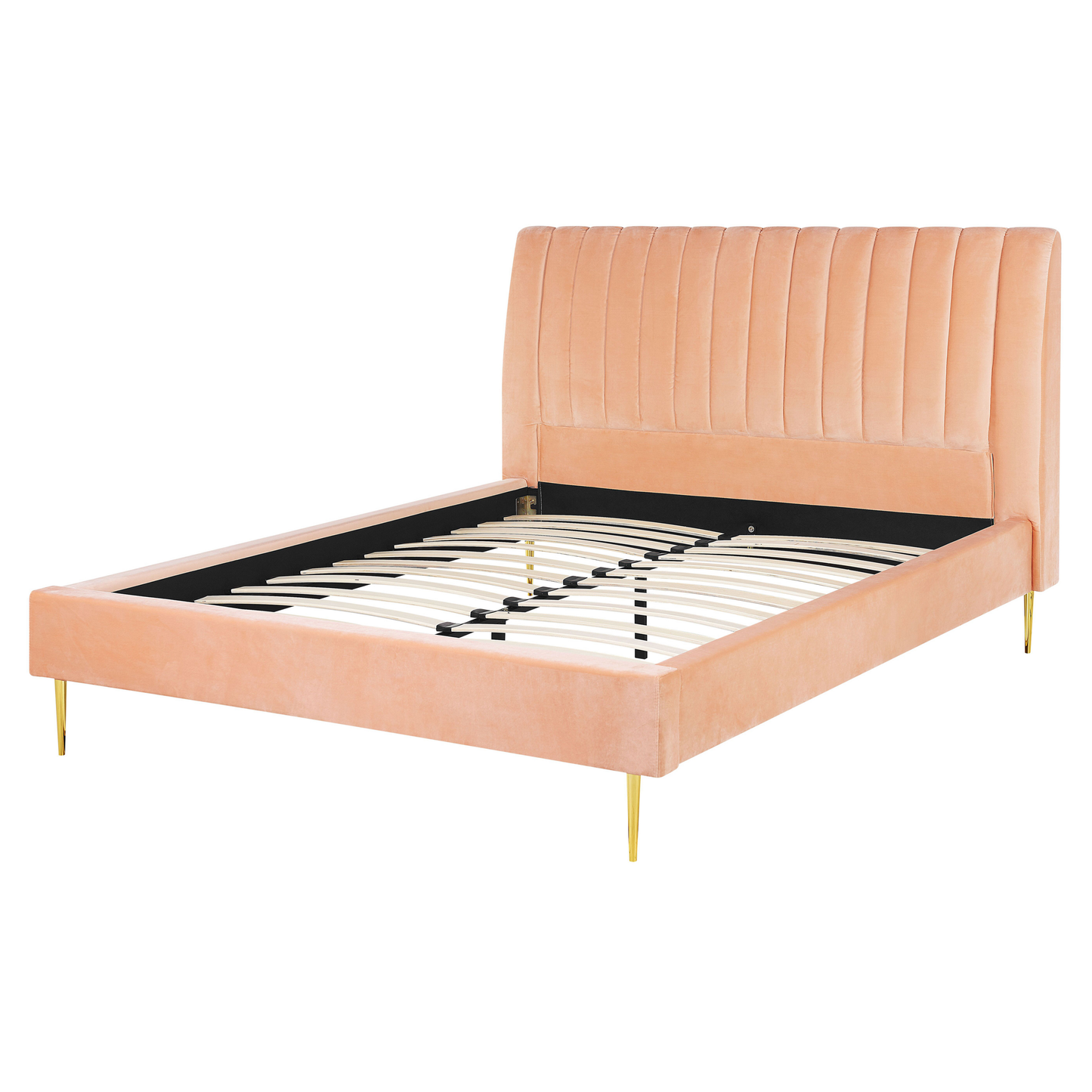 Bett mit Lattenrost Samtstoff MARVILLE 160 x 200 cm Pfirsichrosa