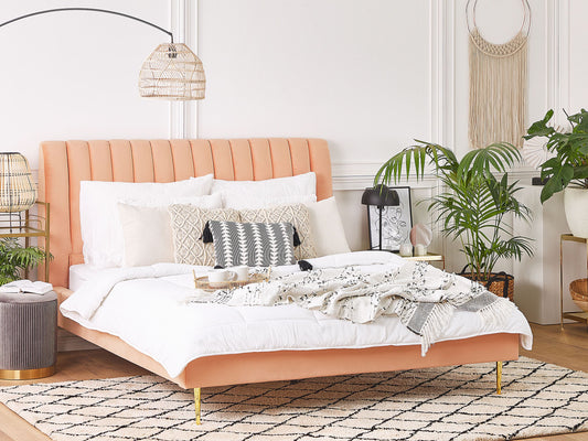 Bett mit Lattenrost Samtstoff MARVILLE 160 x 200 cm Pfirsichrosa