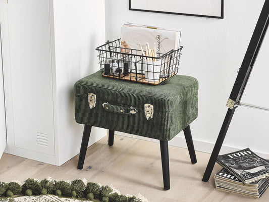 Hocker mit Stauraum Cord dunkelgrün Koffer-Design MALLARD