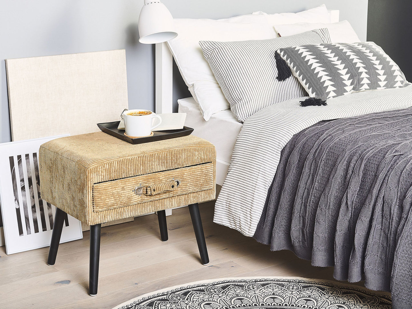 Nachttisch mit 1 Schublade EUROSTAR Cord Sandbeige