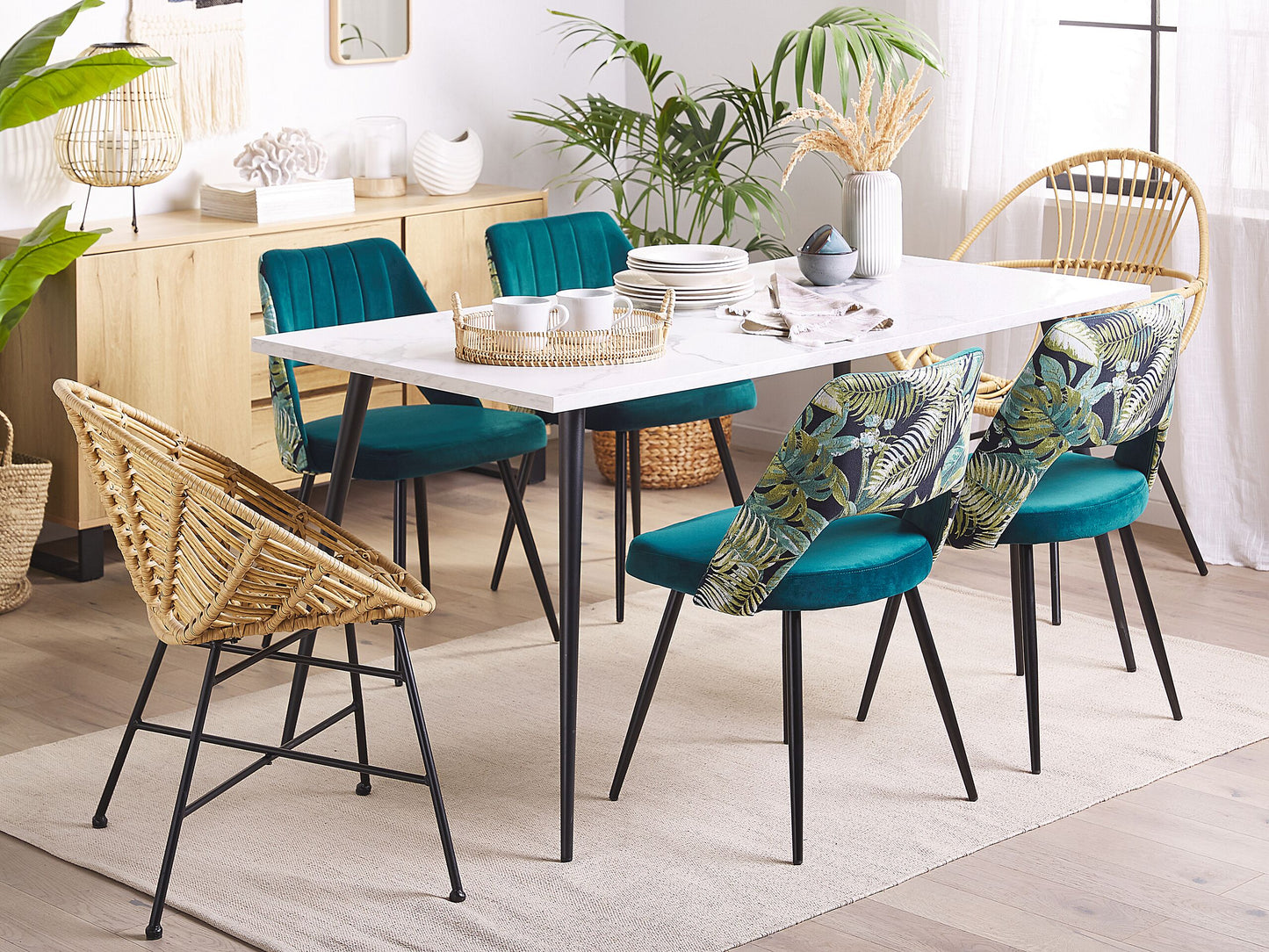 Esszimmerstuhl 2er Set ANSLEY Samtstoff Seeblau