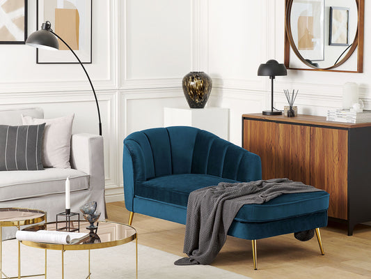 Chaiselongue Samtstoff marineblau linksseitig ALLIER