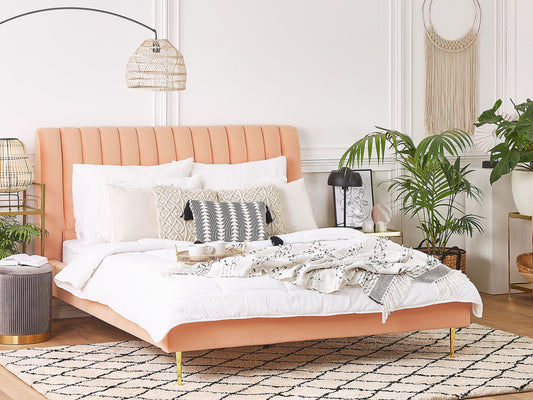 Bett mit Lattenrost Samtstoff MARVILLE 180 x 200 cm Pfirsichrosa