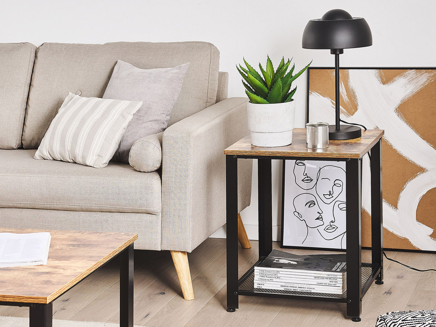 Beistelltisch dunkler Holzfarbton / schwarz quadratisch 45 x 45 cm ASTON