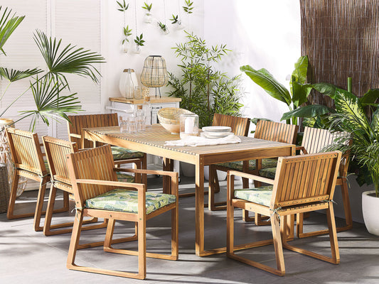 Set mit 8 Stühlen und Sitzkissen SASSARI Akazienholz Grün