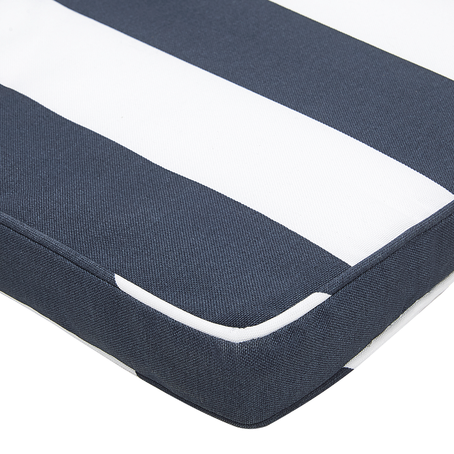 Gartenliege Akazienholz hellbraun Auflage marineblau gestreift rollbar CESANA