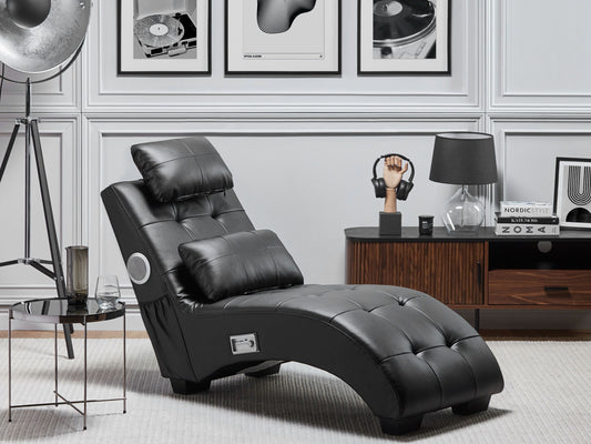Chaiselongue Kunstleder mit Bluetooth Lautsprecher USB-Port schwarz SIMORRE