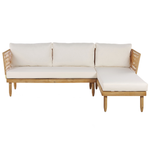 Lounge Set mit Tisch 4-Sitzer CREMONA linksseitig Akazienholz Cremeweiss