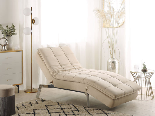 Chaiselongue Samtstoff beige verstellbar LOIRET