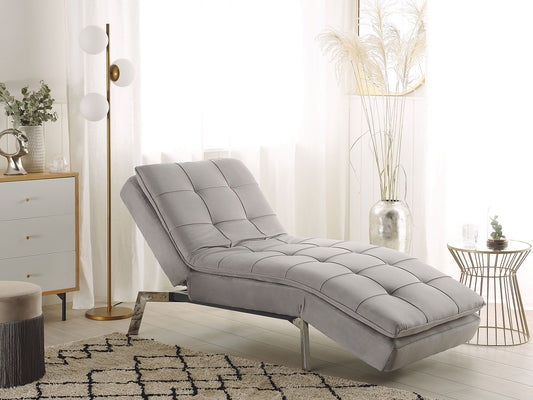 Chaiselongue Samtstoff hellgrau verstellbar LOIRET