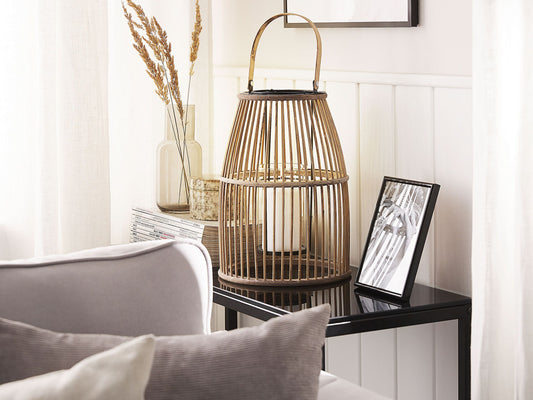 Windlichtsäulen HOSTE Bambusholz 32 cm Beige