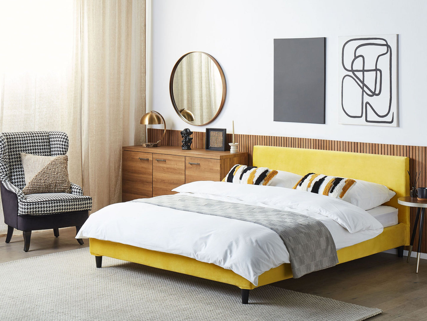 Bett mit Lattenrost Samtstoff FITOU 160 x 200 cm Gelb