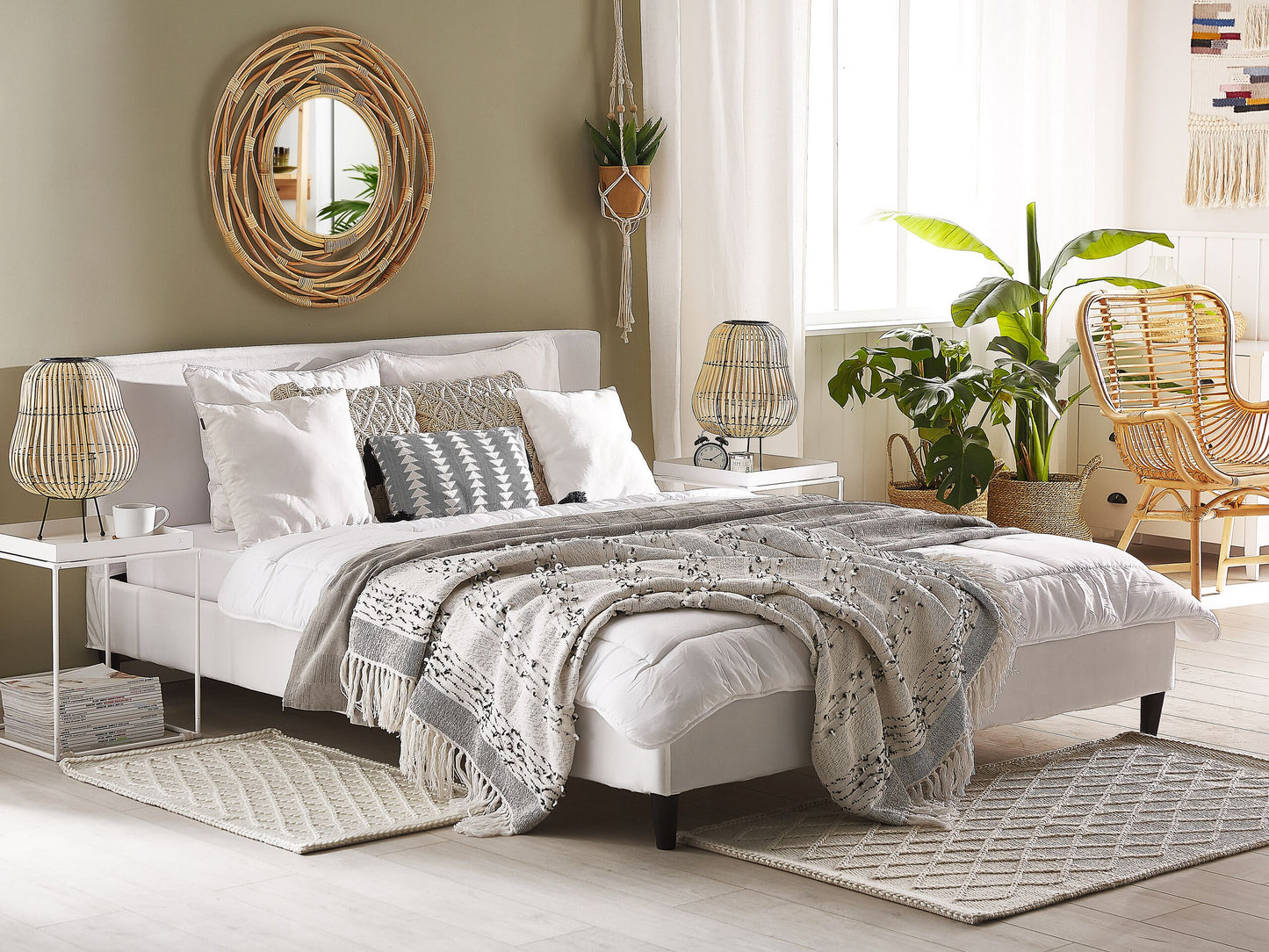 Bett mit Lattenrost Samtstoff FITOU 160 x 200 cm Weiss