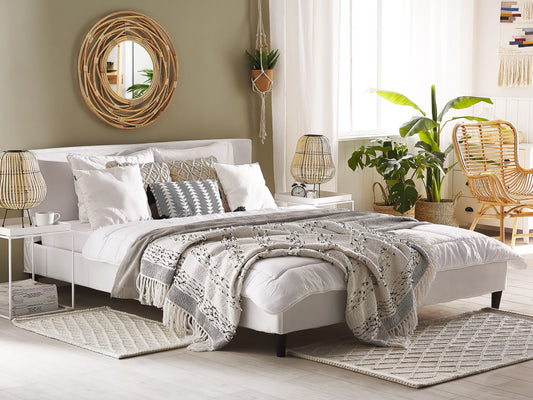 Bett mit Lattenrost Samtstoff FITOU 180 x 200 cm Weiss