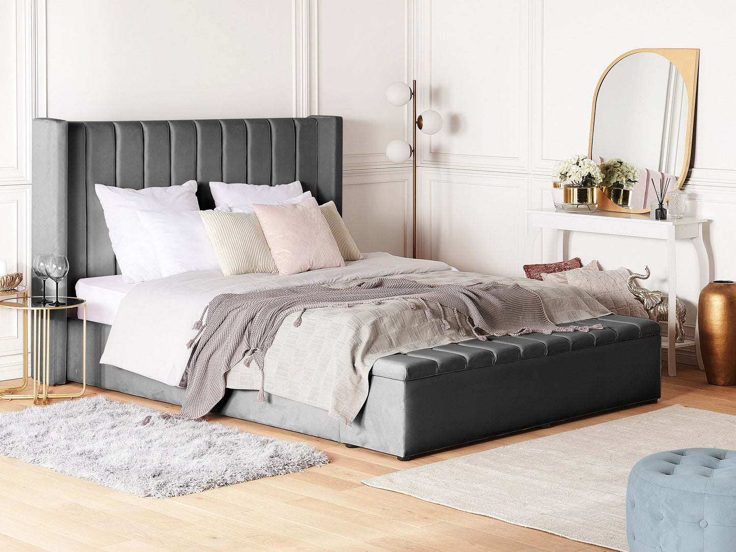 Bett mit Stauraumbank Samtstoff NOYERS 140 x 200 cm Grau