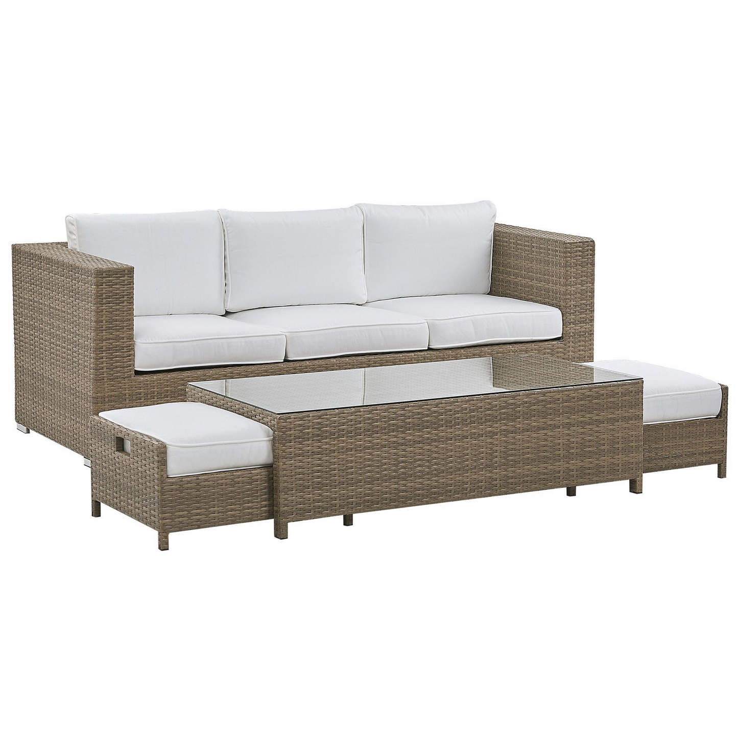Lounge Set mit Tisch und Ottomane 5-Sitzer BELLUNO Polyrattan Weiss