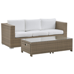 Lounge Set mit Tisch und Ottomane 5-Sitzer BELLUNO Polyrattan Weiss