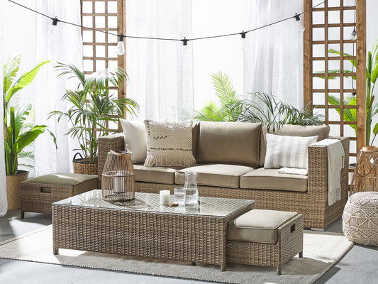 Lounge Set mit Tisch 5-Sitzer BELLUNO Polyrattan Braun