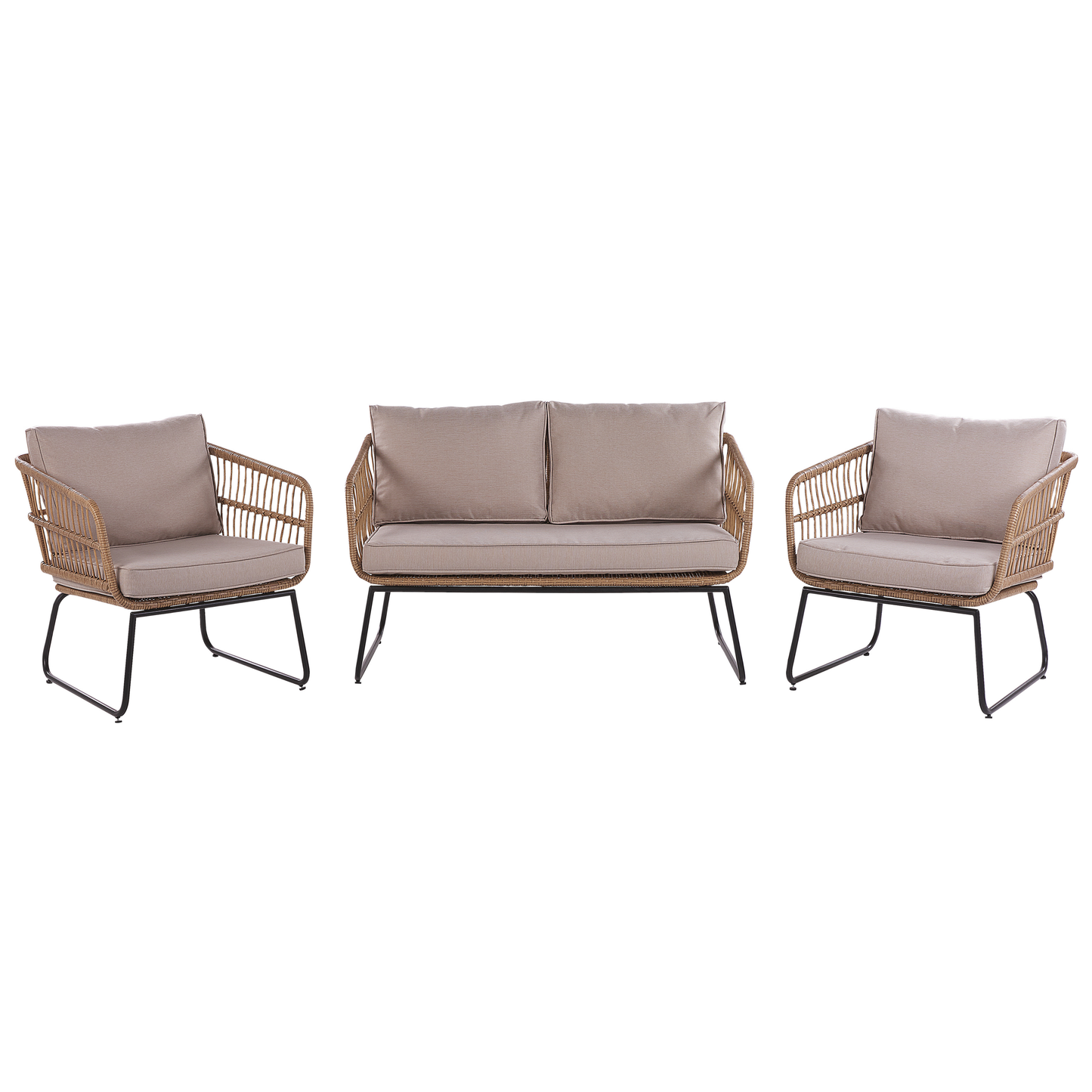Lounge Set mit Tisch 4-Sitzer RAVELLO Polyrattan Naturfarben
