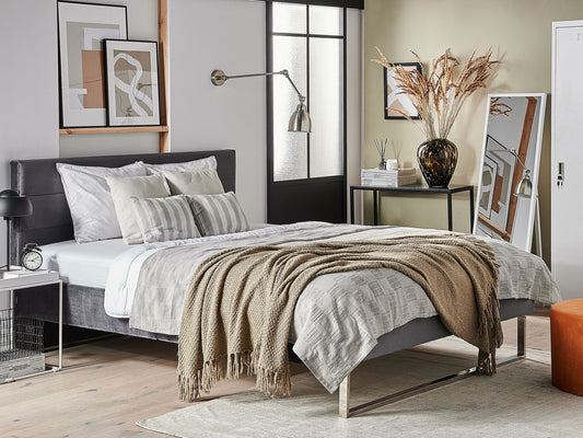 Bett mit Lattenrost Samtstoff BELLOU 160 x 200 cm Dunkelgrau