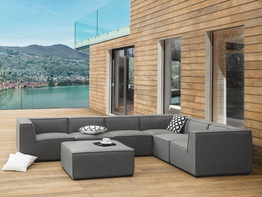 Garten Ecksofa mit Ottomane 7-Sitzer AREZZO linksseitig modular Grau