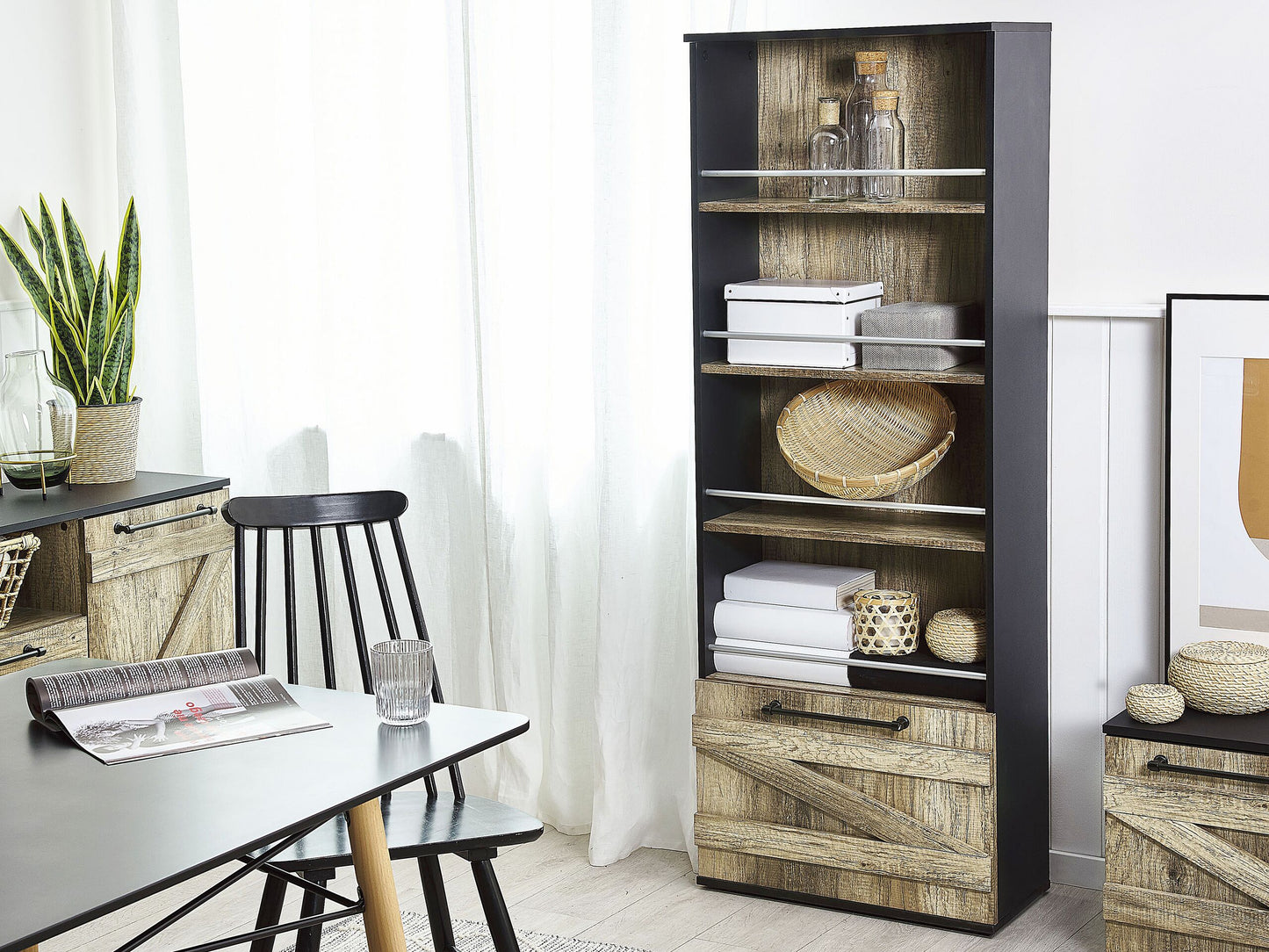Bücherregal mit 4 Fächern SALTER 163 cm Braun / Schwarz