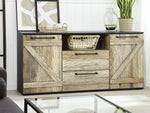 Sideboard heller Holzfarbton / schwarz 2 Schränke 2 Schubladen SALTER