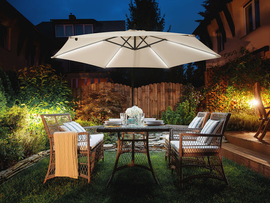 Sonnenschirm LED Solar Beleuchtung ⌀ 285 cm beige CORVAL