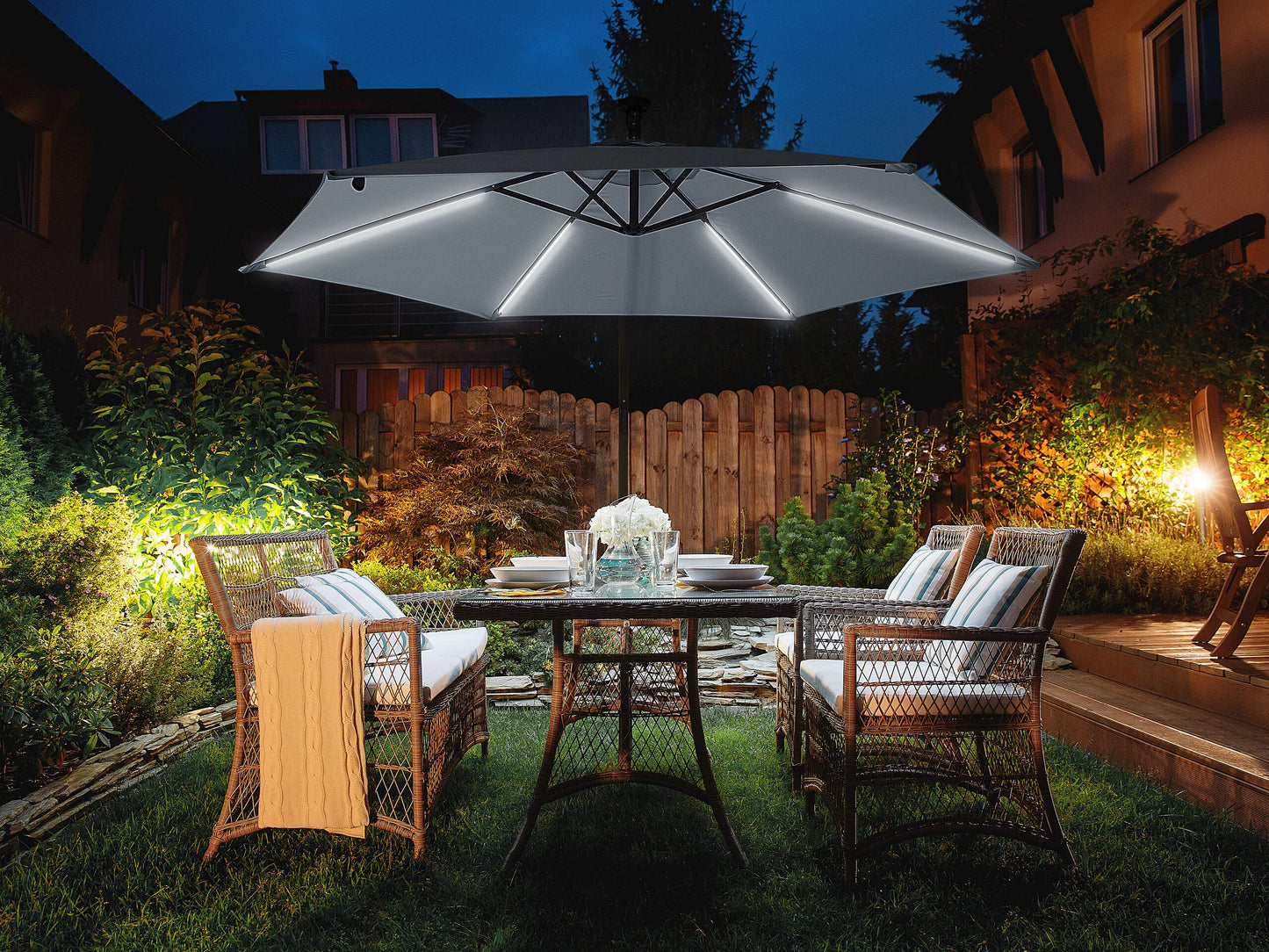 Sonnenschirm LED Solar Beleuchtung ⌀ 285 cm graphitgrau CORVAL