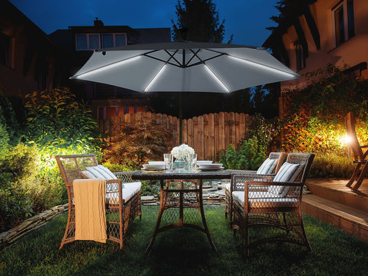 Sonnenschirm LED Solar Beleuchtung ⌀ 285 cm graphitgrau CORVAL