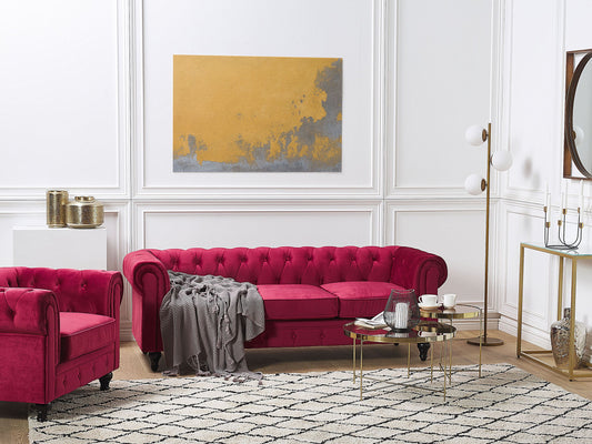 Sofa Set Samtstoff dunkelrot 4-Sitzer CHESTERFIELD