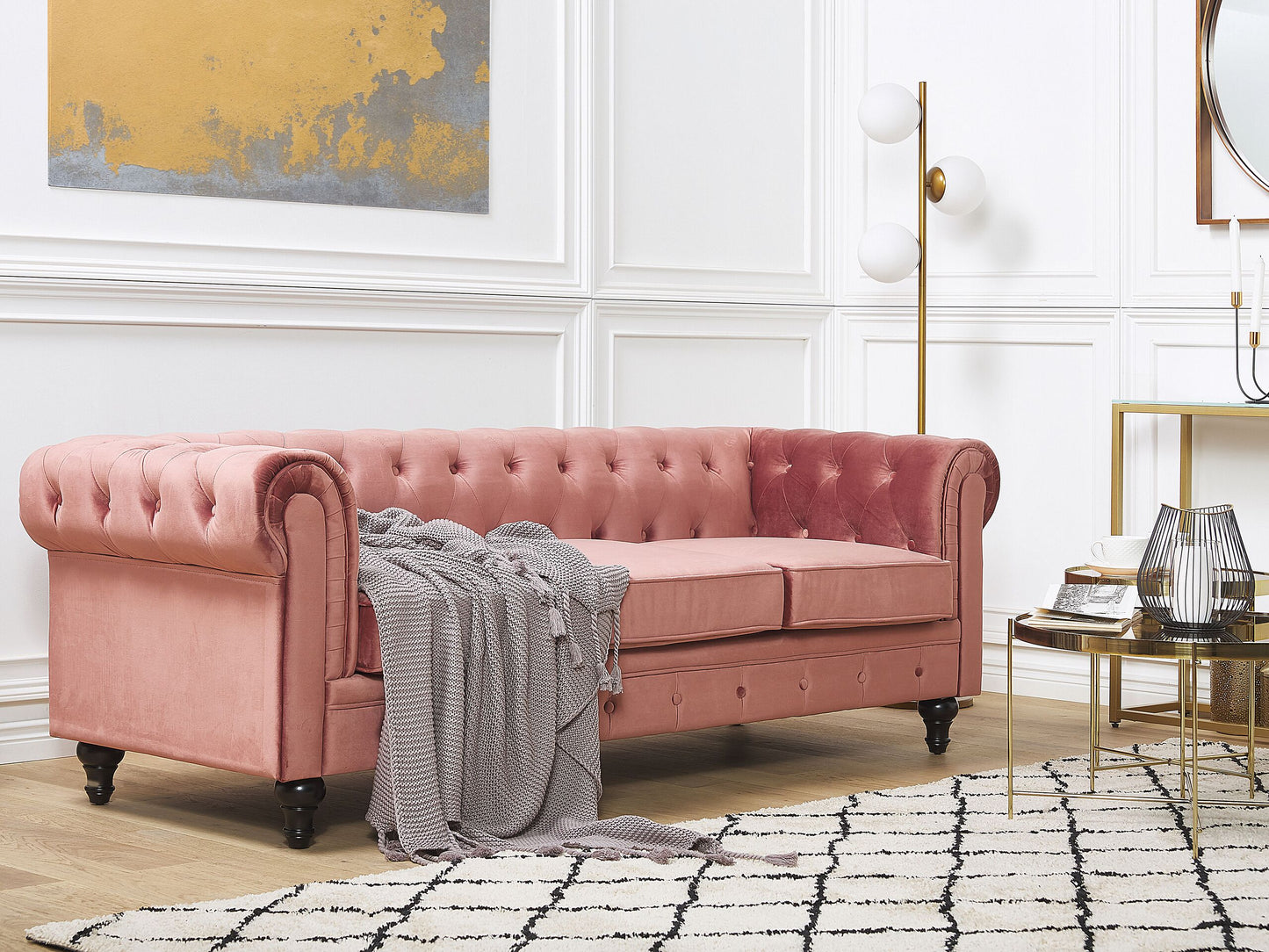 3-Sitzer Sofa Samtstoff rosa CHESTERFIELD