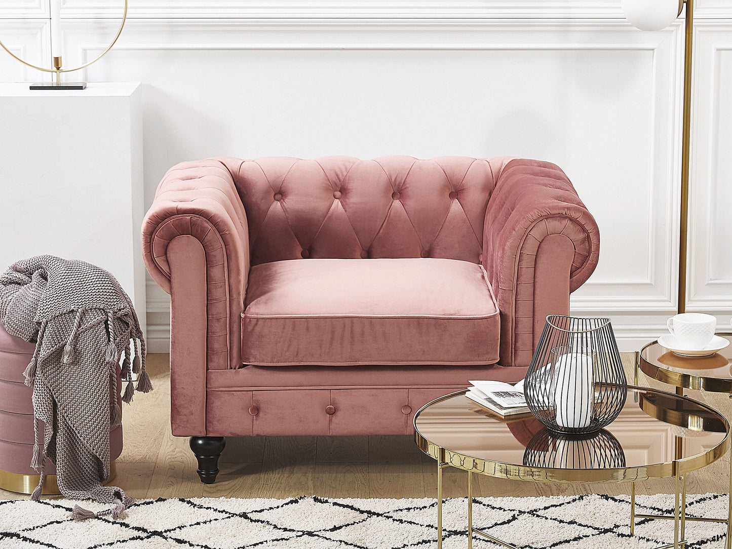 Sessel CHESTERFIELD Samtstoff Rosa
