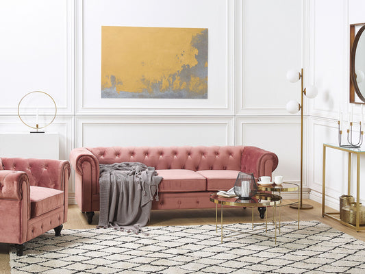 Sofa Set Samtstoff rosa 4-Sitzer CHESTERFIELD