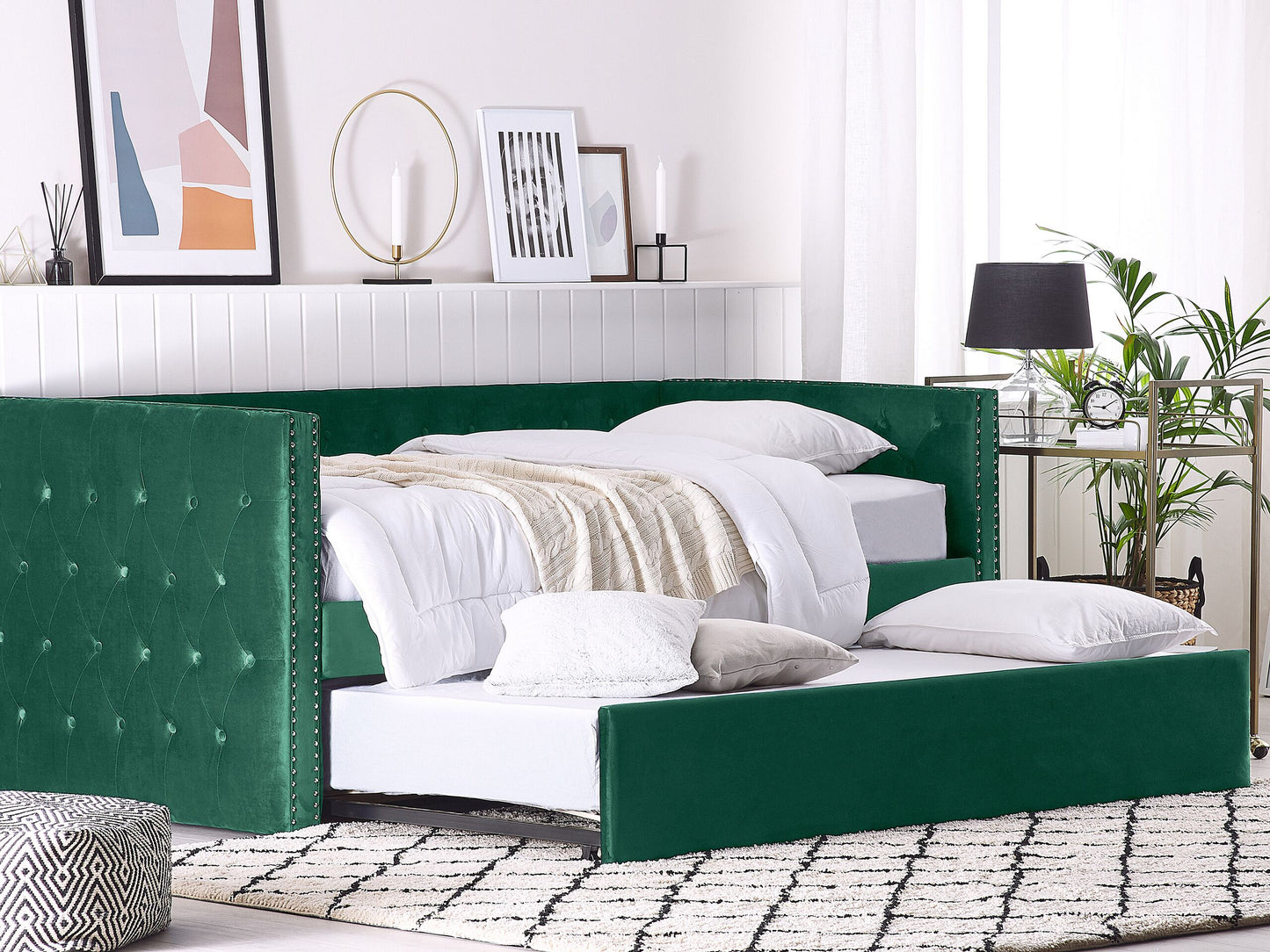 Ausziehbett Samtstoff GASSIN 90 x 200 cm Smaragdgrün