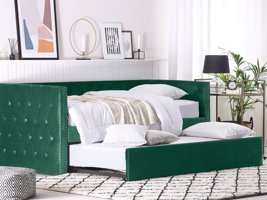 Ausziehbett Samtstoff GASSIN 90 x 200 cm Smaragdgrün