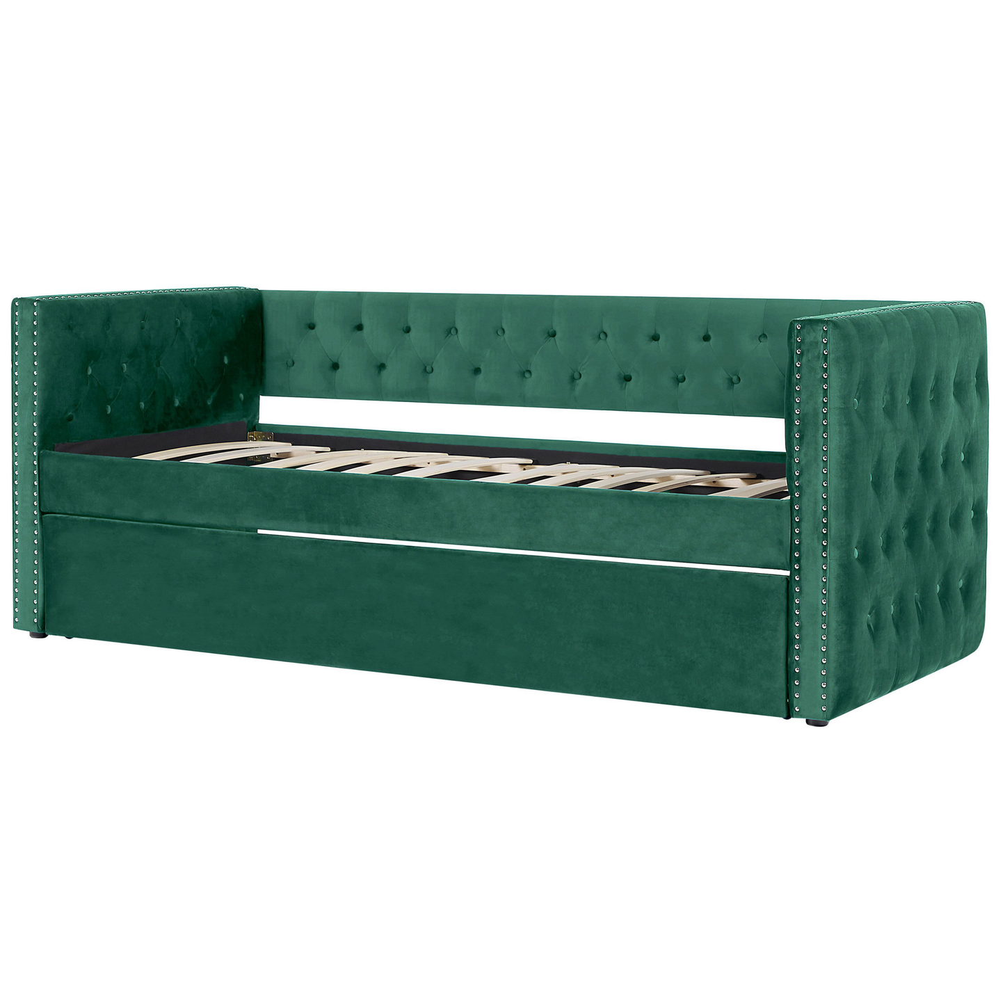 Ausziehbett Samtstoff GASSIN 90 x 200 cm Smaragdgrün