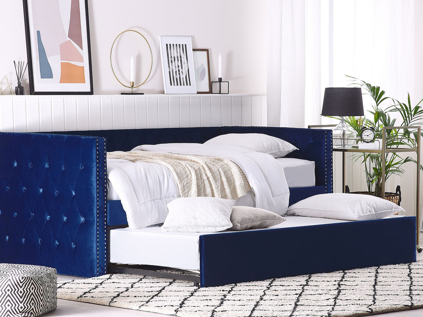 Ausziehbett Samtstoff GASSIN 90 x 200 cm Marineblau