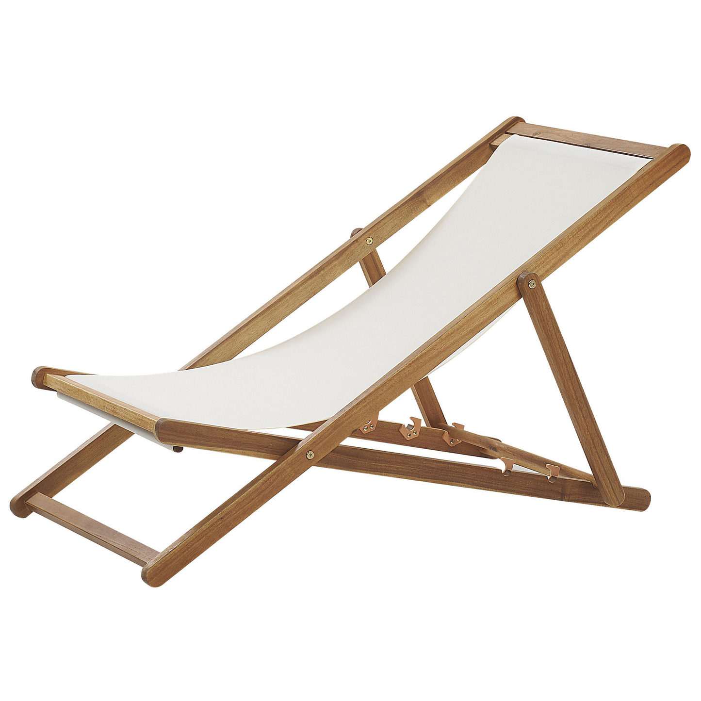Liegestuhl Akazienholz hellbraun Textil cremeweiss ANZIO