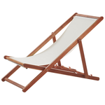 Liegestuhl Akazienholz dunkelbraun Textil cremeweiss ANZIO