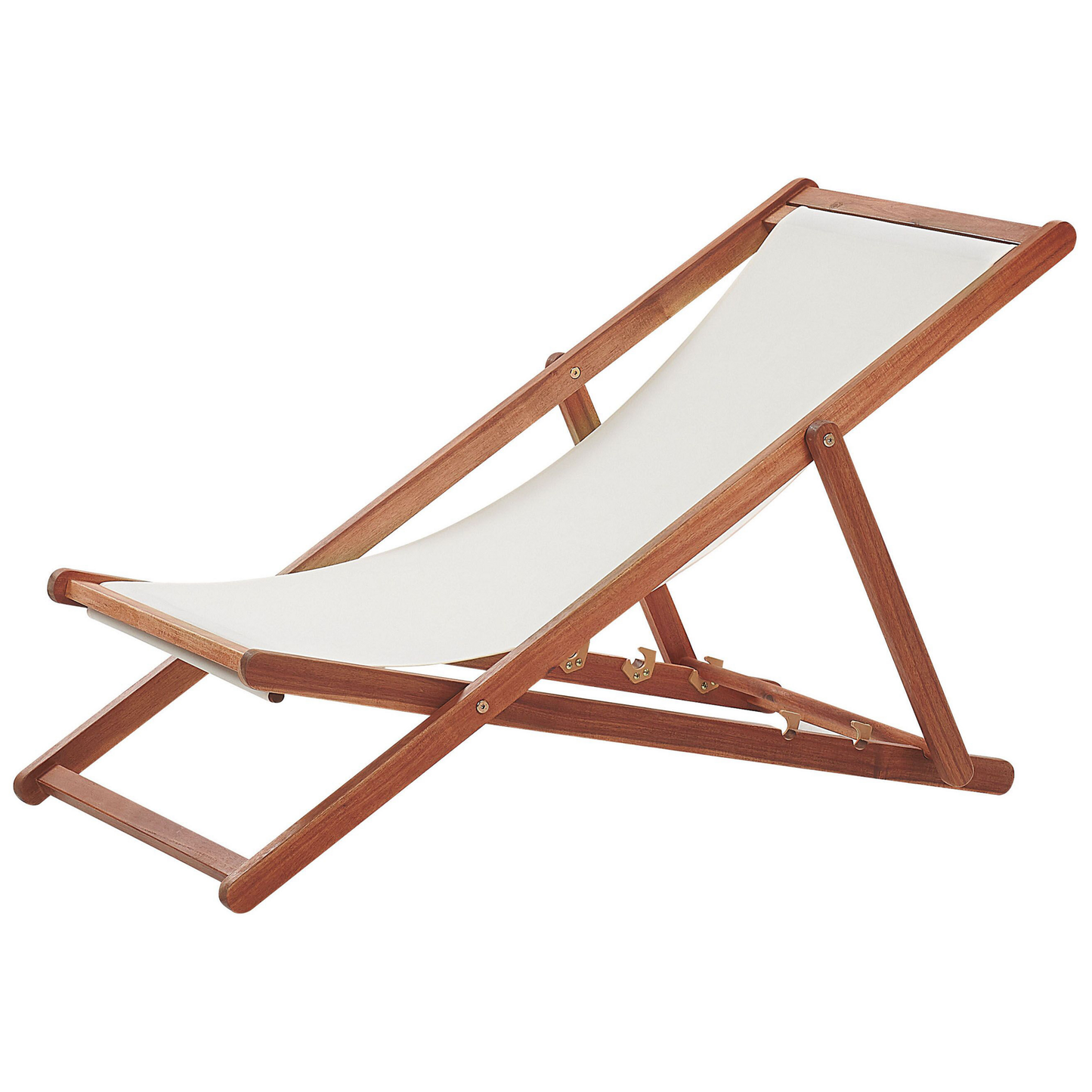 Liegestuhl Akazienholz dunkelbraun Textil cremeweiss ANZIO