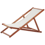Liegestuhl Akazienholz dunkelbraun Textil cremeweiss ANZIO