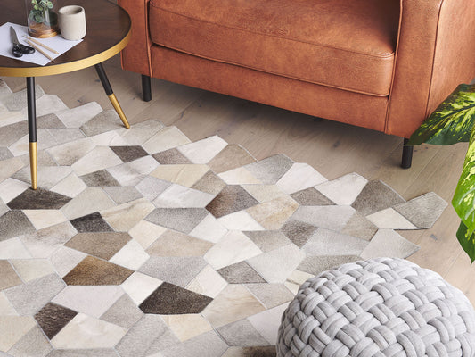 Teppich Kuhfell grau / beige 160 x 230 cm Patchwork Kurzflor VARTO