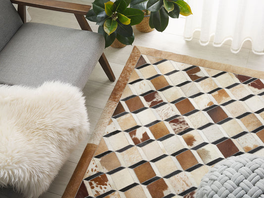 Teppich Kuhfell braun 140 x 200 cm Patchwork Kurzflor SERINOVA
