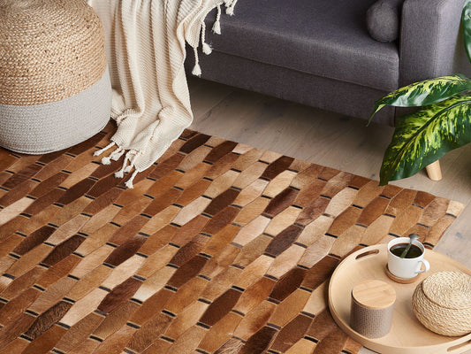 Teppich Kuhfell braun 140 x 200 cm Patchwork Kurzflor DIGOR