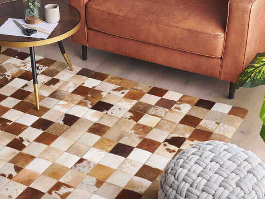 Teppich Kuhfell braun / weiss 160 x 230 cm Patchwork Kurzflor CAMILI
