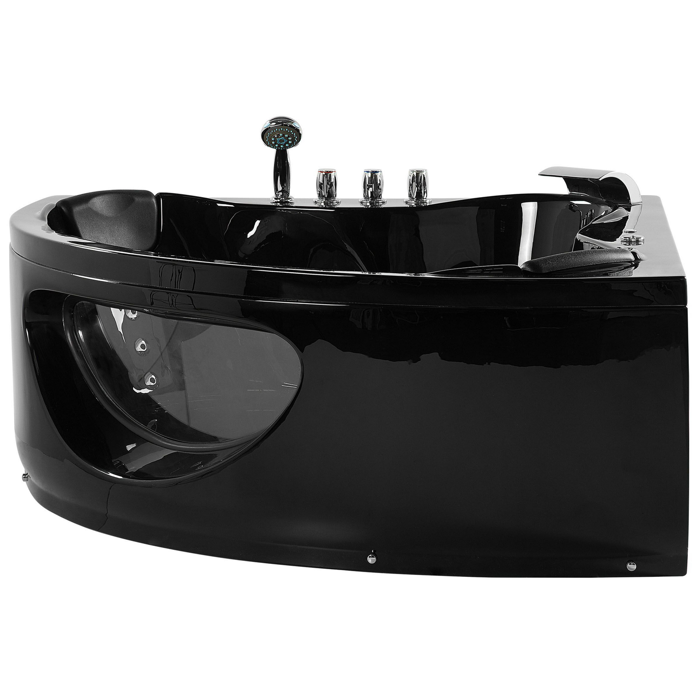 Whirlpool Badewanne schwarz Eckmodell mit LED 205 x 146 cm TOCOA